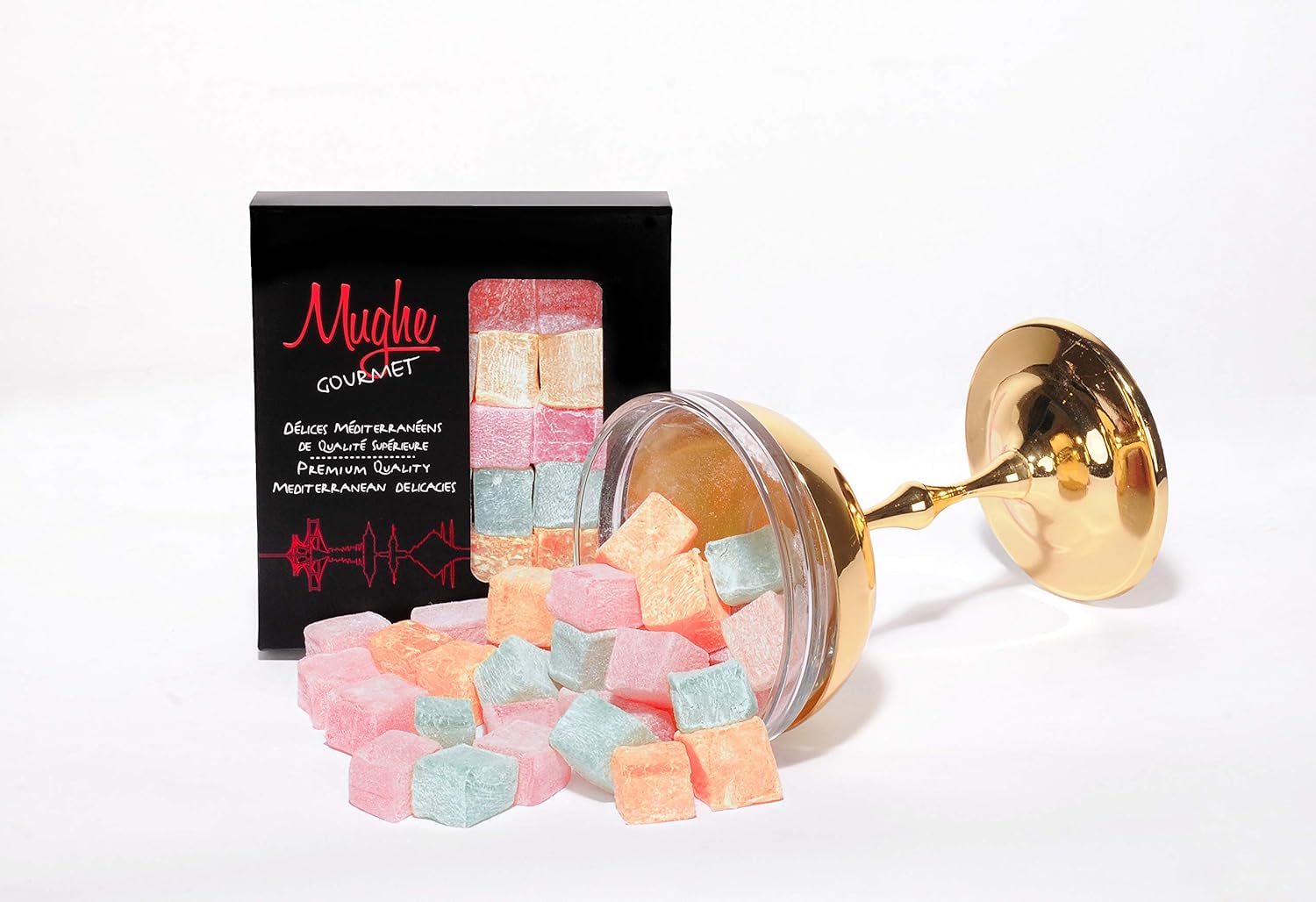 Loukoums Boîte élégante de bonbons délice turcs - 200g - Halal, Vegan - Saveurs de fruits : rose, fraise, citron, orange, menthe - Cadeaux pour occasions spéciales, fête des pères