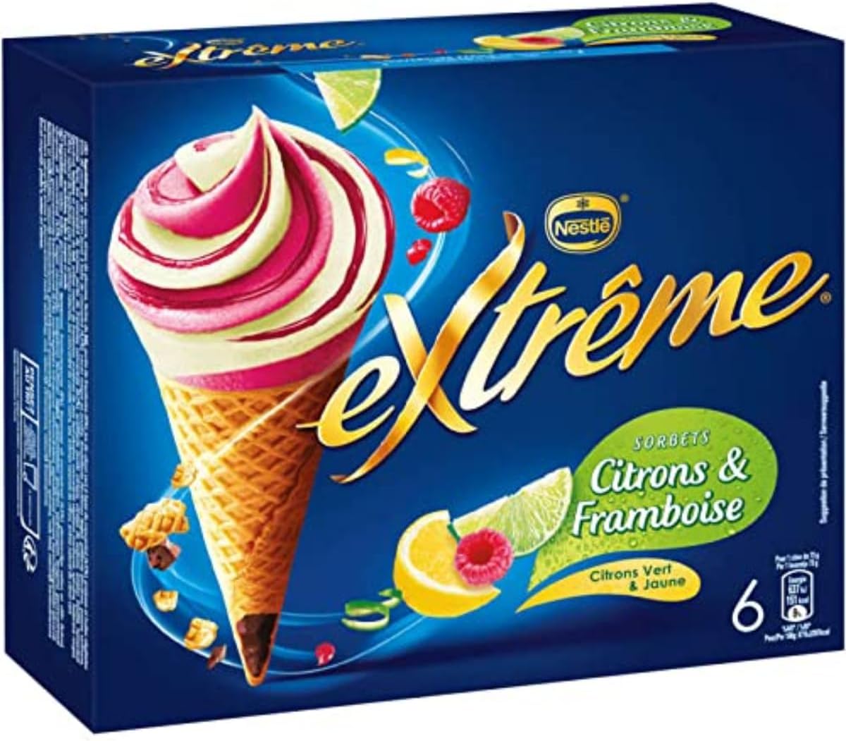 Nestlé Extrême Cônes Sorbets Citron Framboise x6, 678ml