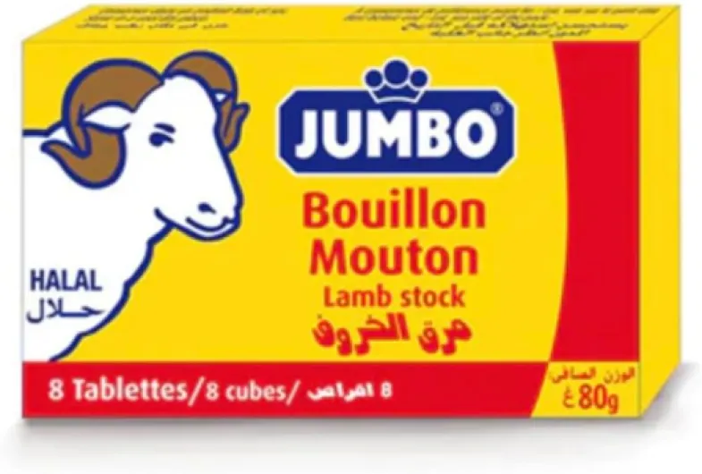 JUMBO Bouillon au mouton Halal, spécialité Algérie, Recettes et conditionnement qui répondent aux habitudes de consommation de la clientèle maghrébine - 8 tablettes - JUMBO Mouton 80g