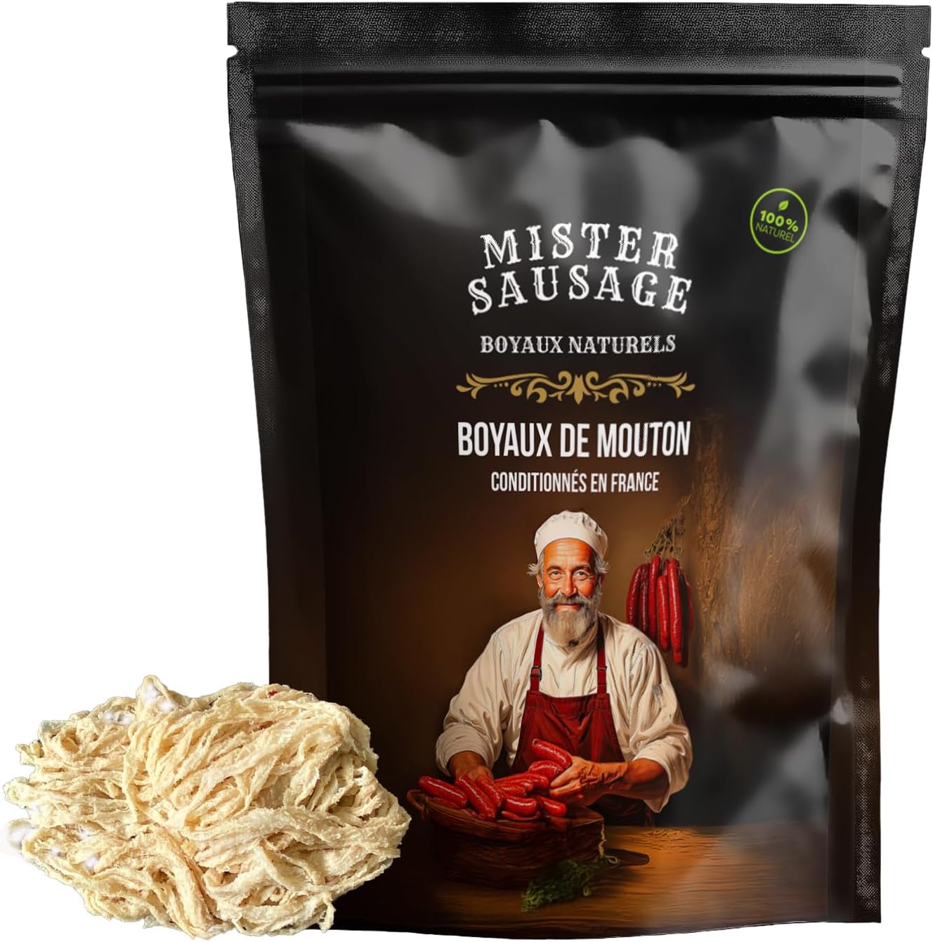 Boyaux naturels de Mouton 20 mètres calibre 22/24 – Emballés sous-vide – Pour 6 kg de charcuterie - Résistant à la cuisson – Convient au fumage et au barbecue.