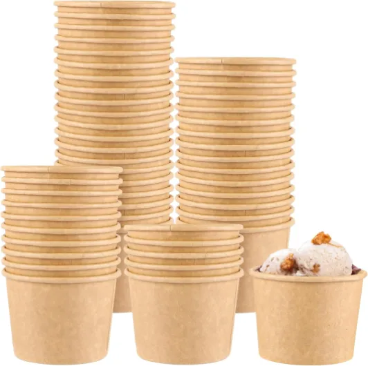 50 pot de glace jetable 240 ml, Coupes à Glace, Marron pot glace carton, coupelle dessert jetable, bol jetable buffet, Gobelets ronds pour crème glacée, desserts, entrées, yaourts, soupes