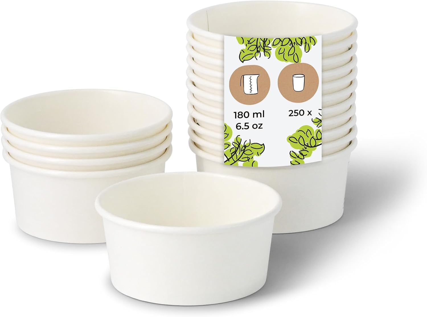 Pots à Glace en Carton 250 Pièces 100 ml / 4 oz Blanc - Pot de Glace Jetables Enduites - Bols Coupes à Dessert Gobelets à Glace en Papier à Snacks Gobelets à Crème Yaourt Glacé pour Glacier 100 ml (250 pièces) Blanc