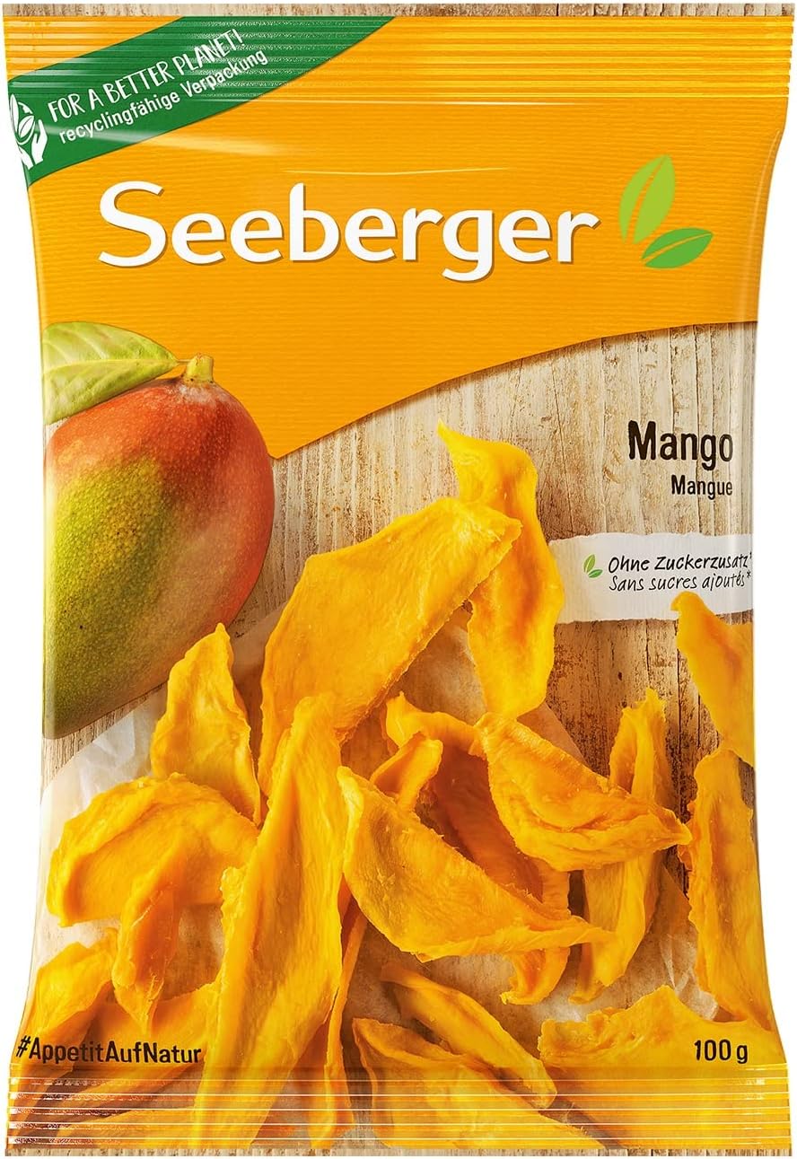 Mangue : Lamelles de mangues séchées mûries au soleil - fruitées et exotiques - sans sucre ajouté - encas énergétique, vegan (1 x 100 g) 100 g (Lot de 1)