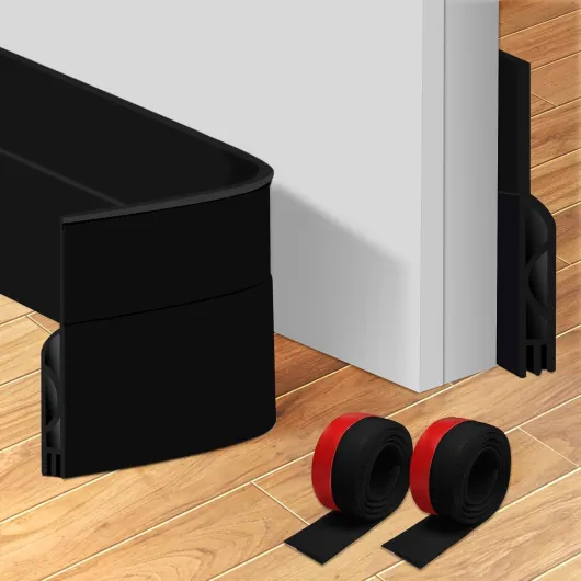 Bas de Porte Isolant, Anti Courant d'air, Auto-Adhésif, Silicone, 100 cm x 5 cm, Boudin de Porte, Phonique, pour Porte D'entrée et Intérieure, Noir (2 pack)