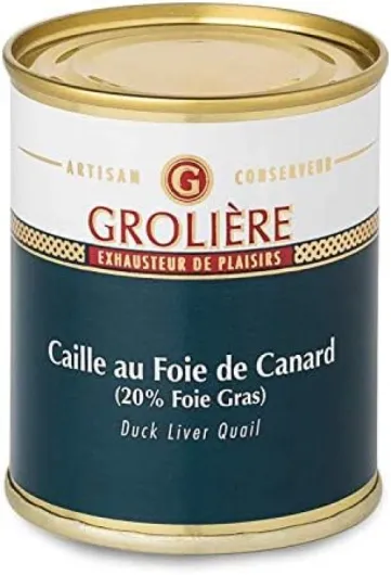 Foie Gras Grolière Fabrication Artisanale Conserve Caille au Foie de Canard Désossée 130 g 1 Unité