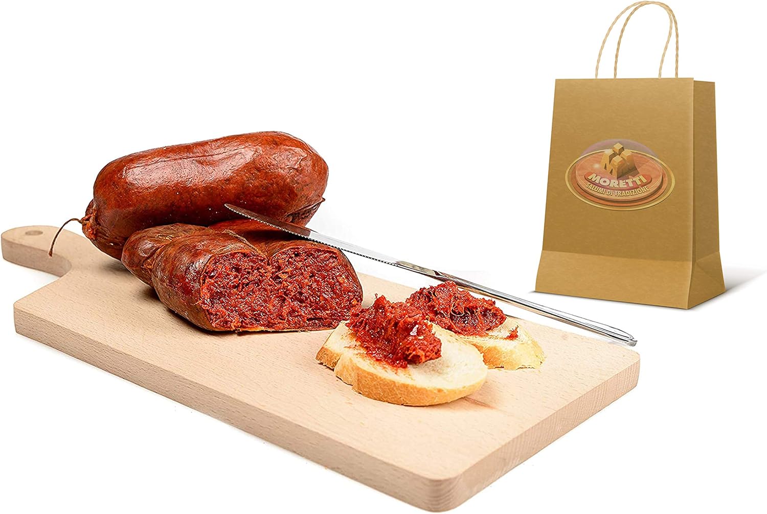 ® Nduja calabraise de Spilinga - Artisanale Épiceé - Sans OGM - 100% NATUREL - 2 Pièces naturel - Saucisson de Pur Porc à Tartiner 800g+ 2 Pezzi