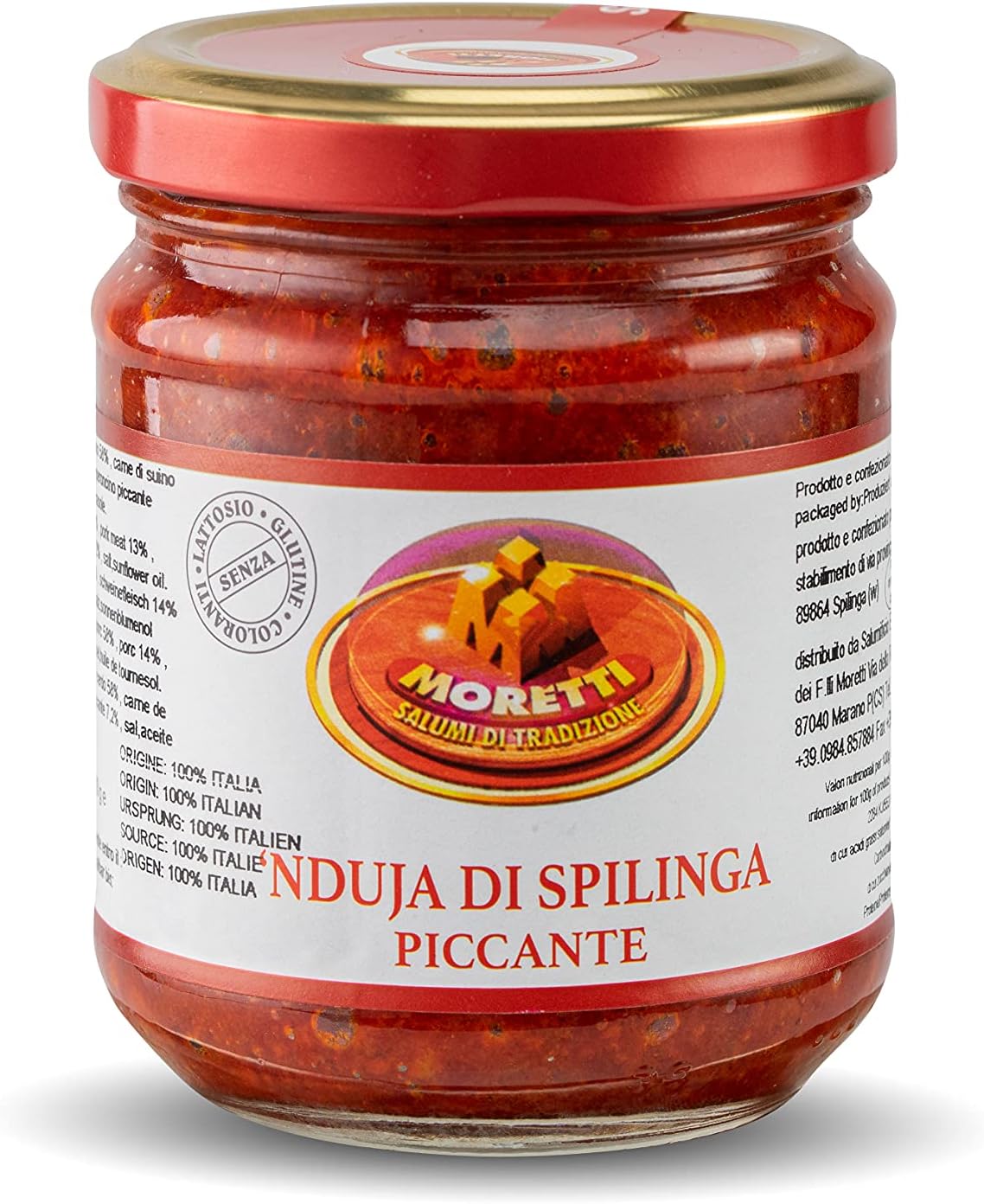 ® Nduja Calabrese Di Spilinga Artisan et Original Spicy SANS OGM Tartinable et Crémeux en Pot de 180gr (180 g (Lot de 1)) 180 gram