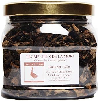Trompettes de la Mort Séchées - Europe Qualité Irréprochable - Champignons Déshydratées Bocal Hermétique 125 gr - Pour les Plats Terrines et Sauces 125.0 Grammes