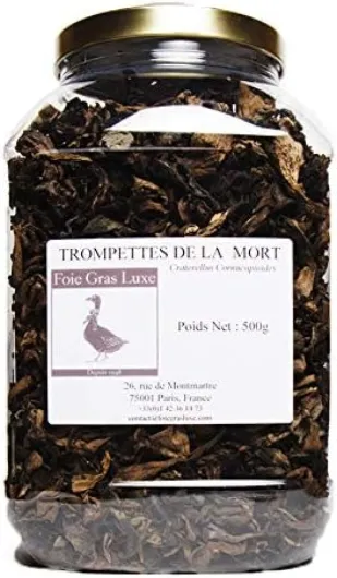 Trompettes de la Mort Séchées - Europe Qualité Irréprochable - Champignons Déshydratées Bocal Hermétique 500 gr - Pour les Plats Terrines et Sauces 500.0 Grammes