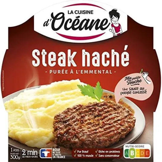 STEAK HACHÉ CHAROLAIS PURÉE À L'EMMENTAL 300G, LA CUISINE D OCEANE, LOT DE 4