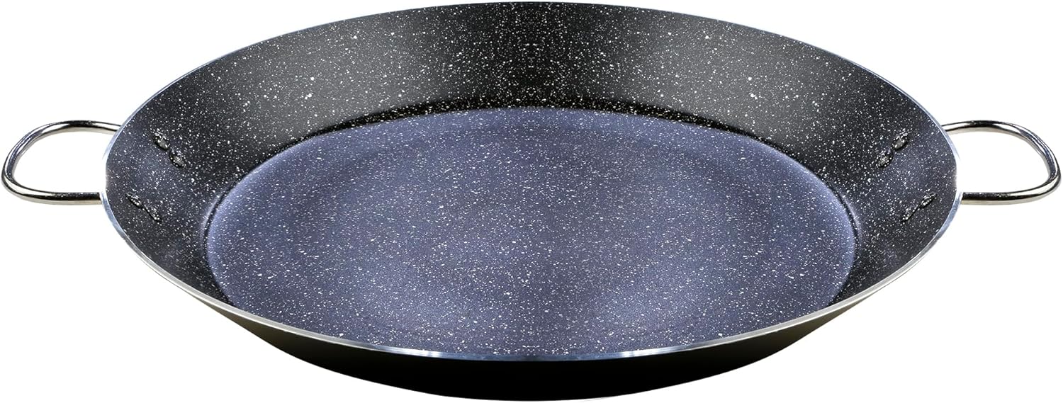 ! Granite poêle à paella induction, 38 cm, 8 Portions, Aluminium Pressé, Antiadhésif Écologique sans PFOA, Épaisseur de 3 mm, Convient à Toutes les Cuisines, Vitrocéramique, Gaz, Lave-Vaisselle - 38 cms GRANITE