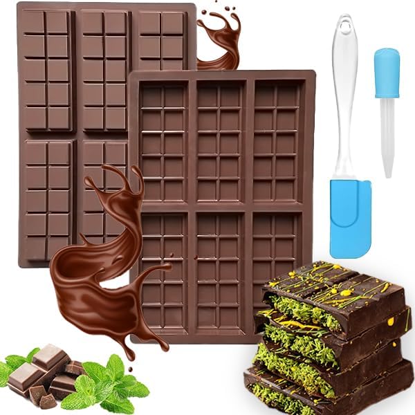 2 Pcs Moule Tablette Chocolat Dubai,Moule Chocolat en Silicone 6 Cavités pour Chocolat Fait Maison