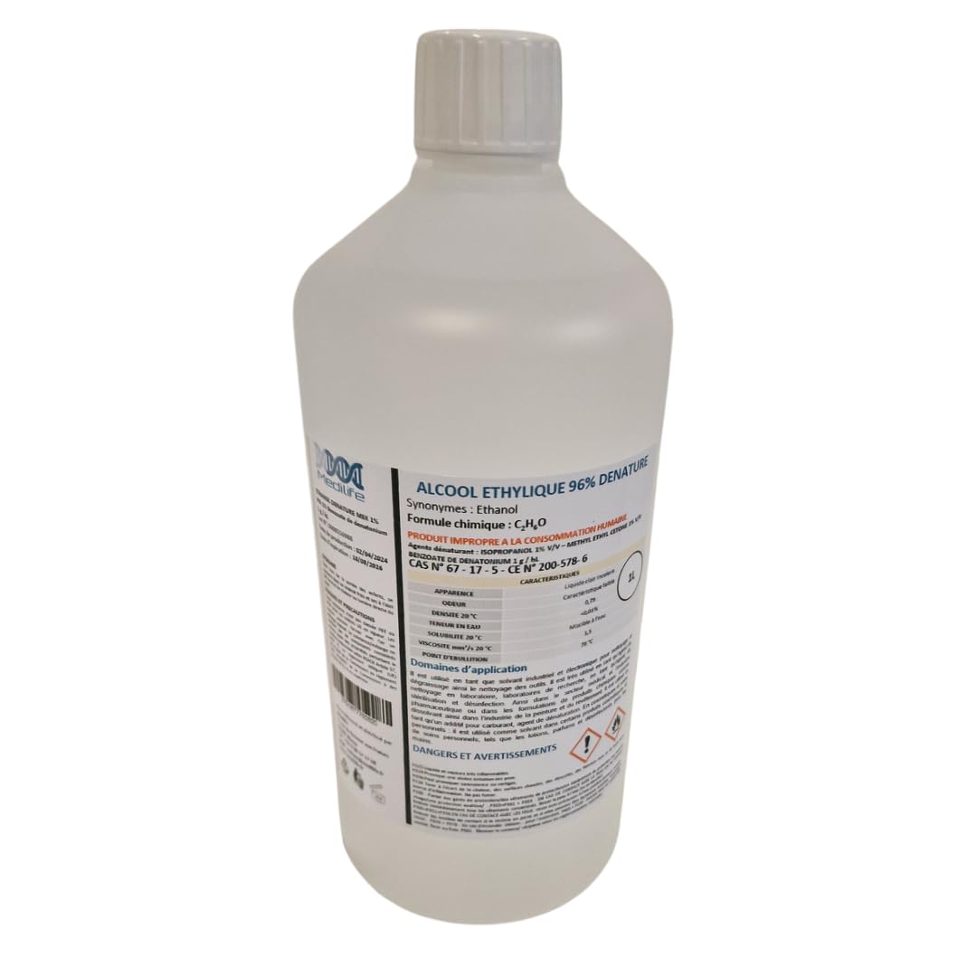 1L d'alcool éthylique dénaturé 96% pour parfum, nettoyage et dégraissage, lotions, parfums