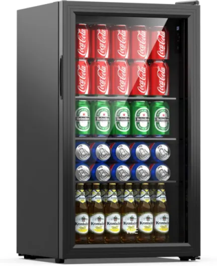 Réfrigérateur Pour Boissons, Mini Frigo 83L Petit Frigo Silencieux de 0-10°C, Mini Bar Intérieur, Pour Salle de Jeux, Fête, Noir 83l/120can 83L
