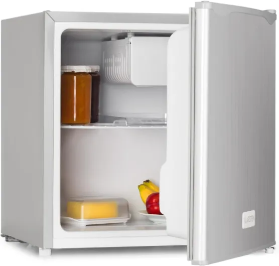 Mini Bar, Mini réfrigérateur, 46 L, 47 x 49,5 x 44,4 cm, Silencieux, clayette, Compartiment de Rangement dans la Porte, 1 casier à Bouteilles, Petit congélateur avec bac d'égouttage, Argent 46 litres - Classe énergétique E Argent