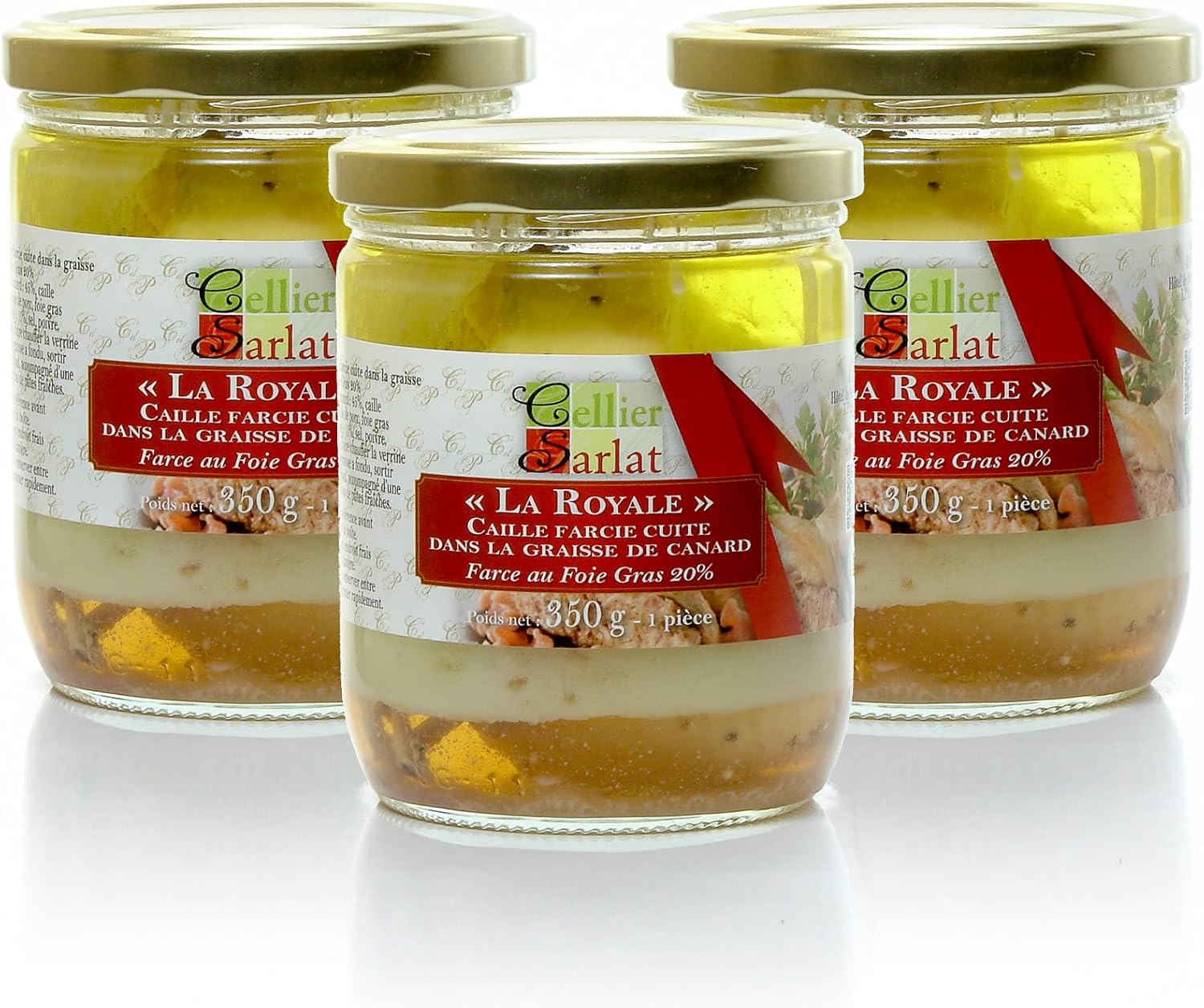 Lot de 3 Cailles confite farce royale au foie gras, 3x350g