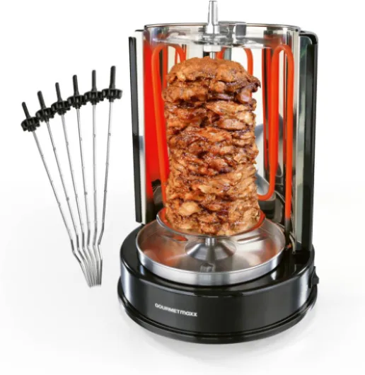 GOURMETmaxx Gril à kebab - Gril électrique vertical pour kebab, gyros, chachlyk - Gril électrique avec broche centrale et 6 broches supplémentaires, également utilisable comme gril à chachlyk Dönergrill