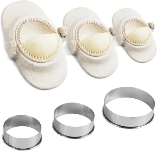 6 Pieces Machine à Dumpling Maker, Ravioli Maker, Formeur de Boulettes, Raviolis de 3 Tailles et 3 Emporte-pièces Ronds, Pierogi et Gyozas, Petits/Moyens/Grands (7/8/11 cm)