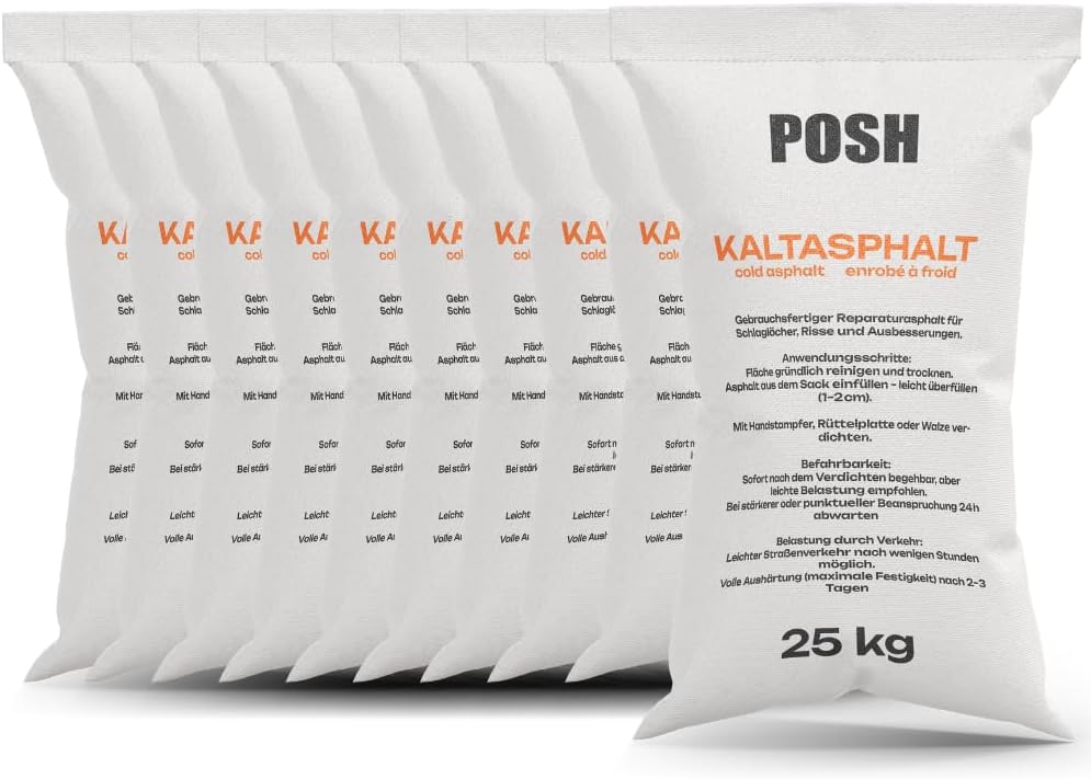 Asphalte à froid - 10 x 25 kg - Pour réparation, bitume - Pour réparation d'asphalte - Mélange à froid - 0-8 mm (250 kg)