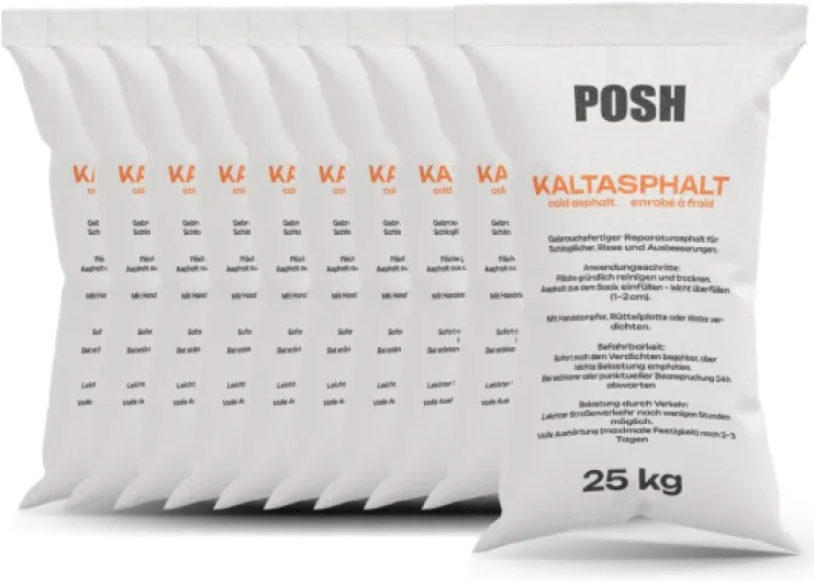 Asphalte à froid - 10 x 25 kg - Pour réparation, bitume - Pour réparation d'asphalte - Mélange à froid - 0-8 mm (250 kg)