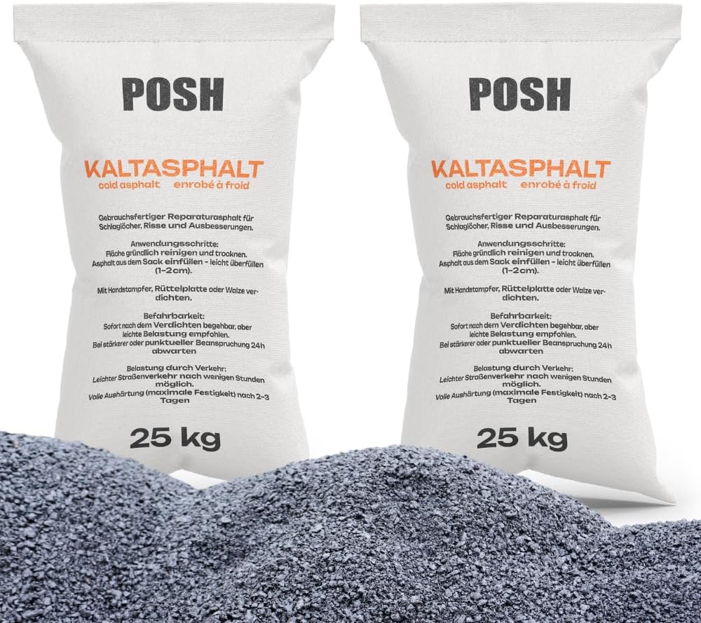 Asphalt à froid 2x 25kg - Réparation d’asphalte Bitumenmasse - Réparation d’asphalte en bitume - Asphalte - Produit à froid 0-8mm (50kg)