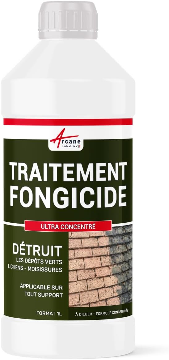 Anti-mousse ultra concentré : fongicide, anti dépôt vert toiture, mur, façade, terrasse, élimine, algues et lichens, 1 L (jusqu'à 250 m²) - ARCANE INDUSTRIES 1 L (jusqu'à 250 m²) Transparent