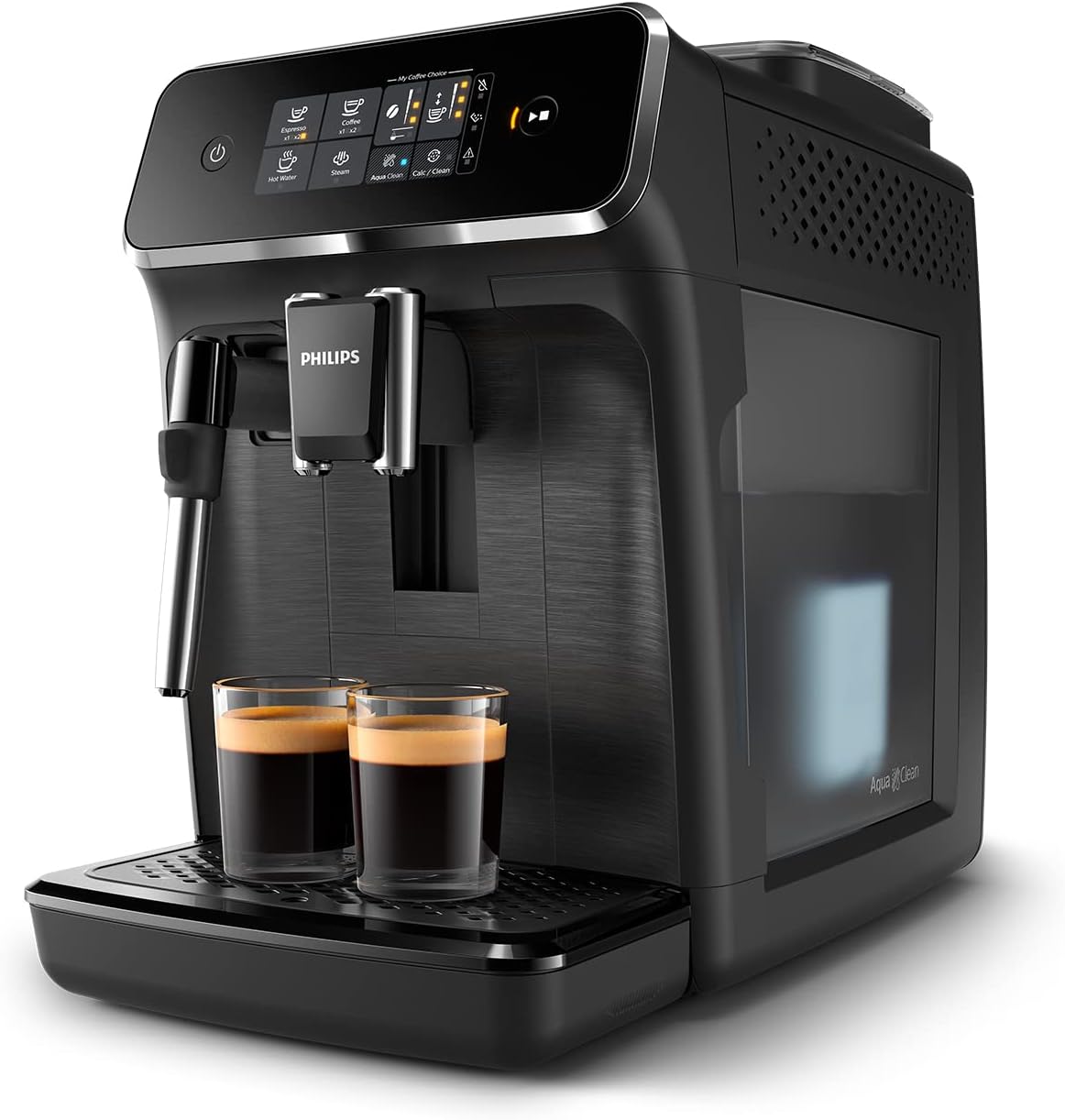 Philips Expresso broyeur Série 2200-2 Cafés, Écran tactile, Mousseur à lait classique, Broyeur céramique, Machine à café à grain Noir mat (EP2220/10) Mousseur à lait classique 2 Boissons