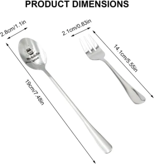 LOLANIUT Coffret personnalisé 3 pièces de cuillères et fourchettes à dessert – Accessoires de petit-déjeuner, cuillères gravées pour Nutella, cuillère de 19 cm de long, coffret cadeau pour femmes