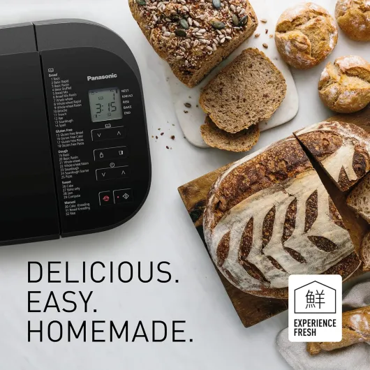 Panasonic SD-YR2540 Machine à pain, avec 32 programmes, 14 programmes automatiques, distributeur de levure, cuisson sans gluten, minuterie, gris foncé Noir/Gris Avec distributeur de levure