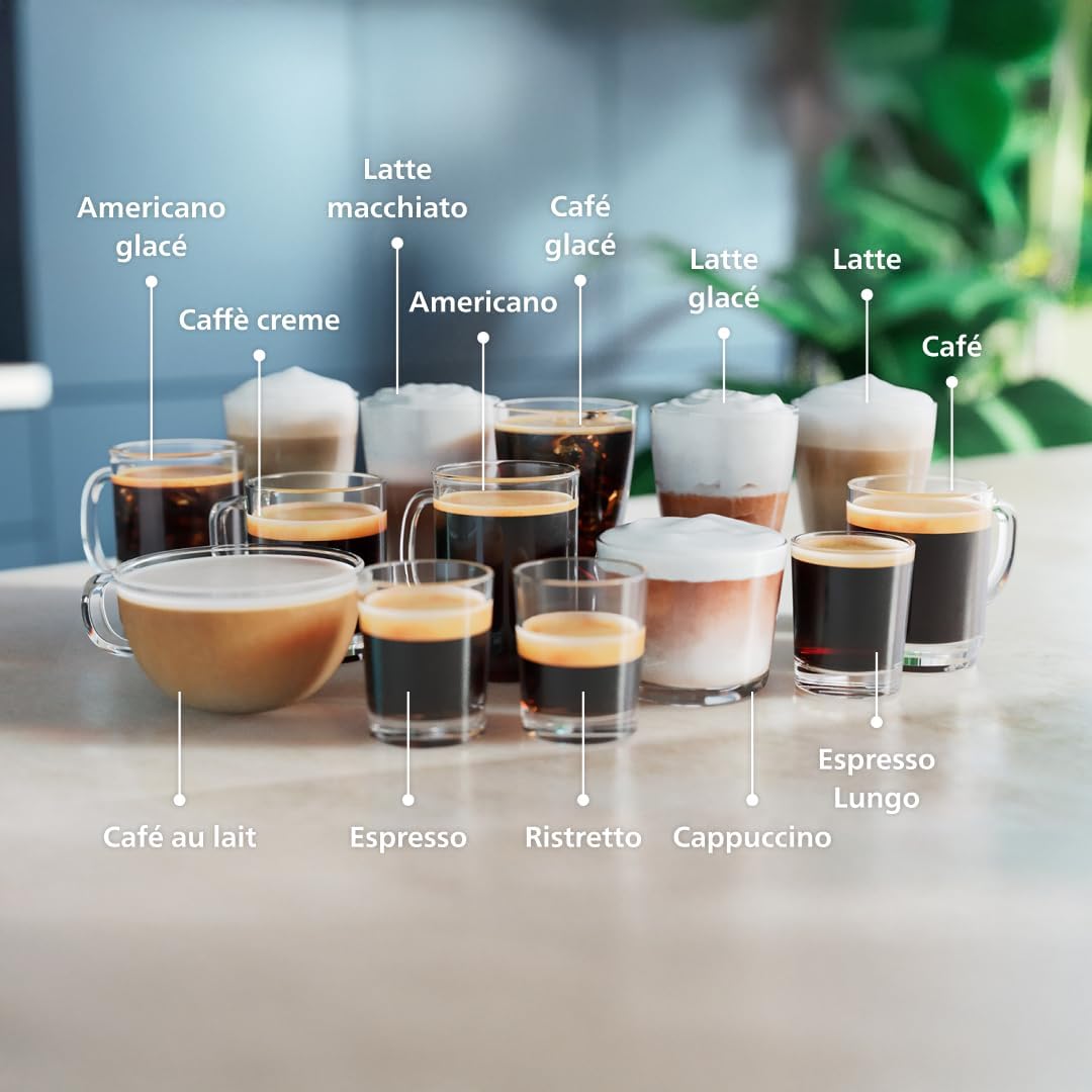 Philips Expresso broyeur Série 5500 – 20 Boissons Chaudes et Glacées, Carafe LatteGo facile à nettoyer, SilentBrew, QuickStart, Machine à café à grain Noir/Argent (EP5544/50) 20 Boissons / Café glacé Gris Foncé