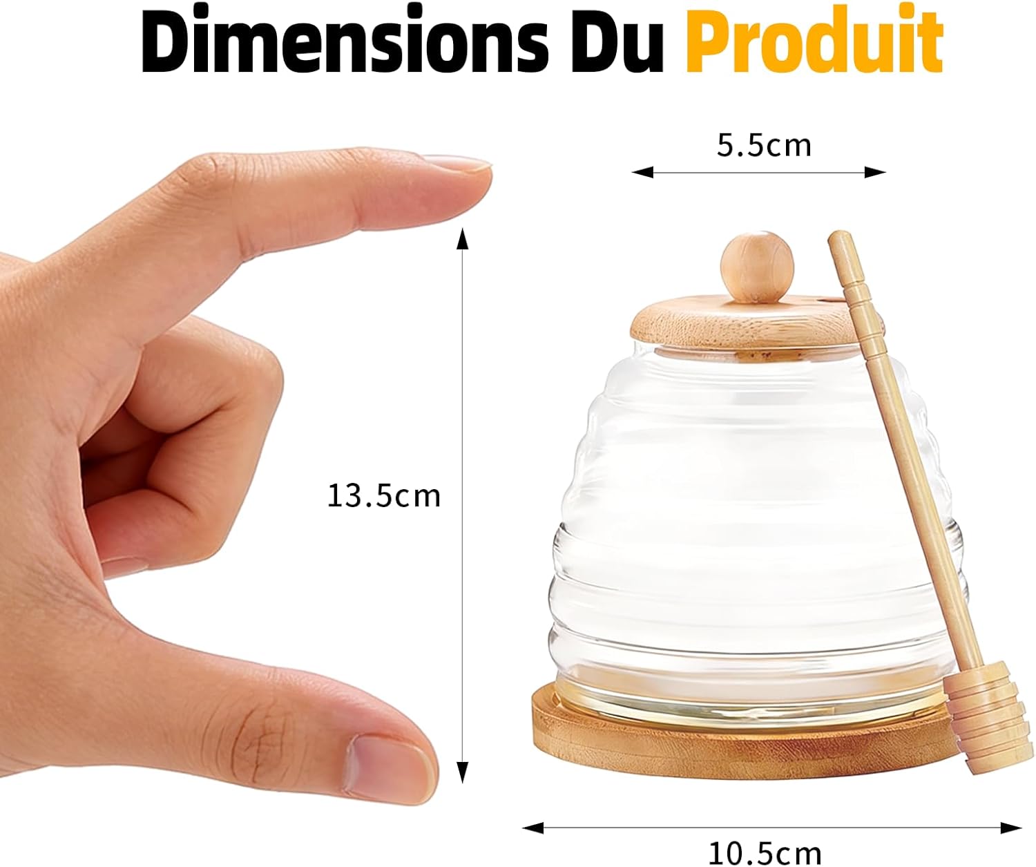 Verre à miel 500 ml avec cuillère, pot à miel en verre avec couvercle en bois, distributeur de miel sans fuites et scellé, verre de conservation à large col pour miel – idéal pour la cuisine, le petit