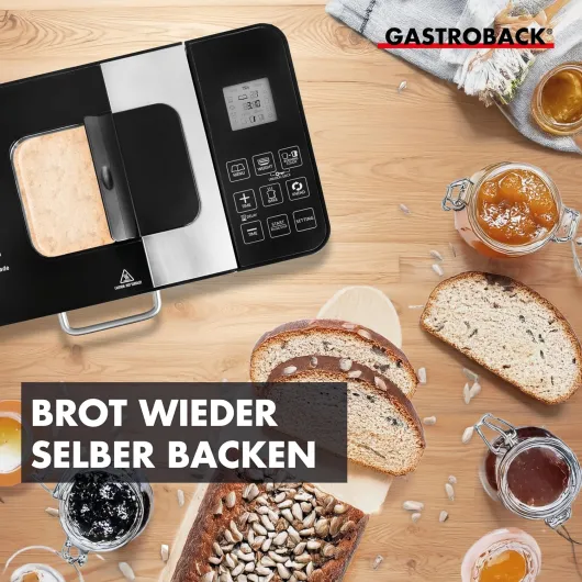 Gastroback 42823 Machine à pain semi-professionnelle (noir, métallique, 1 kg, pâte à pâte, pain français, pâte à pizza, pain de blé, 500 g, capteur, 15 min) Simple