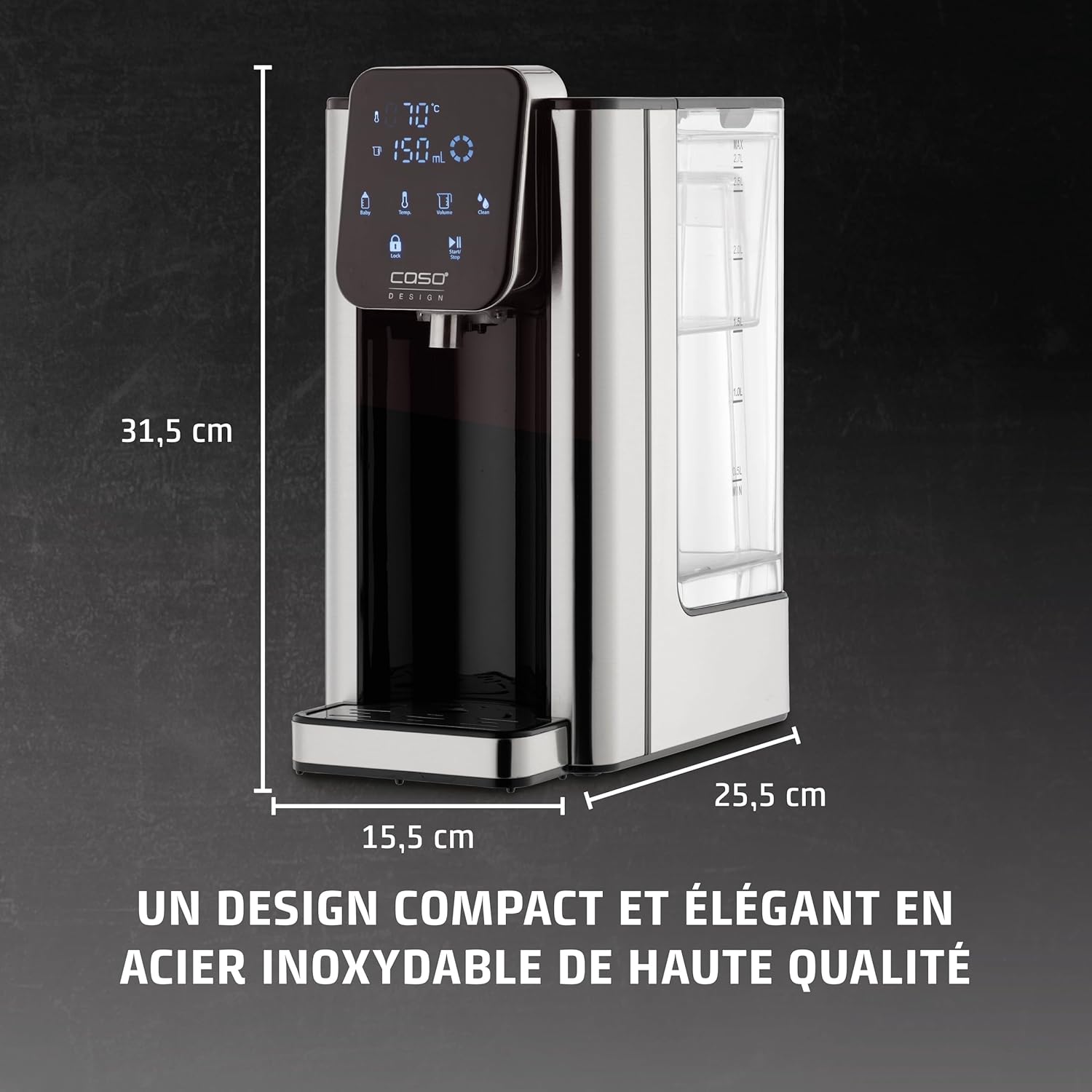 CASO HW 660 Distributeur d'eau chaude - de l'eau chaude en quelques secondes, économise jusqu'à 50% d'énergie, convient pour les aliments pour bébés, rappel de détartrage intégré