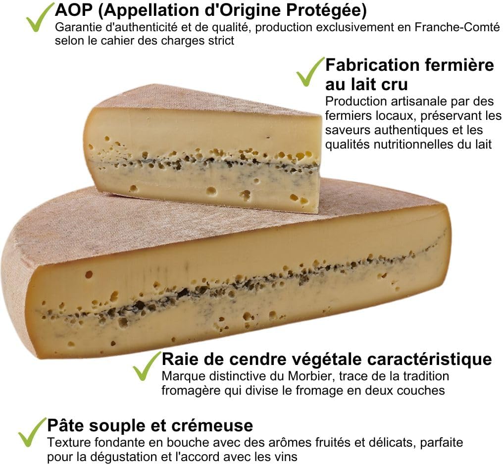 Morbier AOP fromage fermier du Haut Doubs - 500gr - Fabrication traditionnelle au lait cru de la Franche-Comté - Affinage 5-6 mois