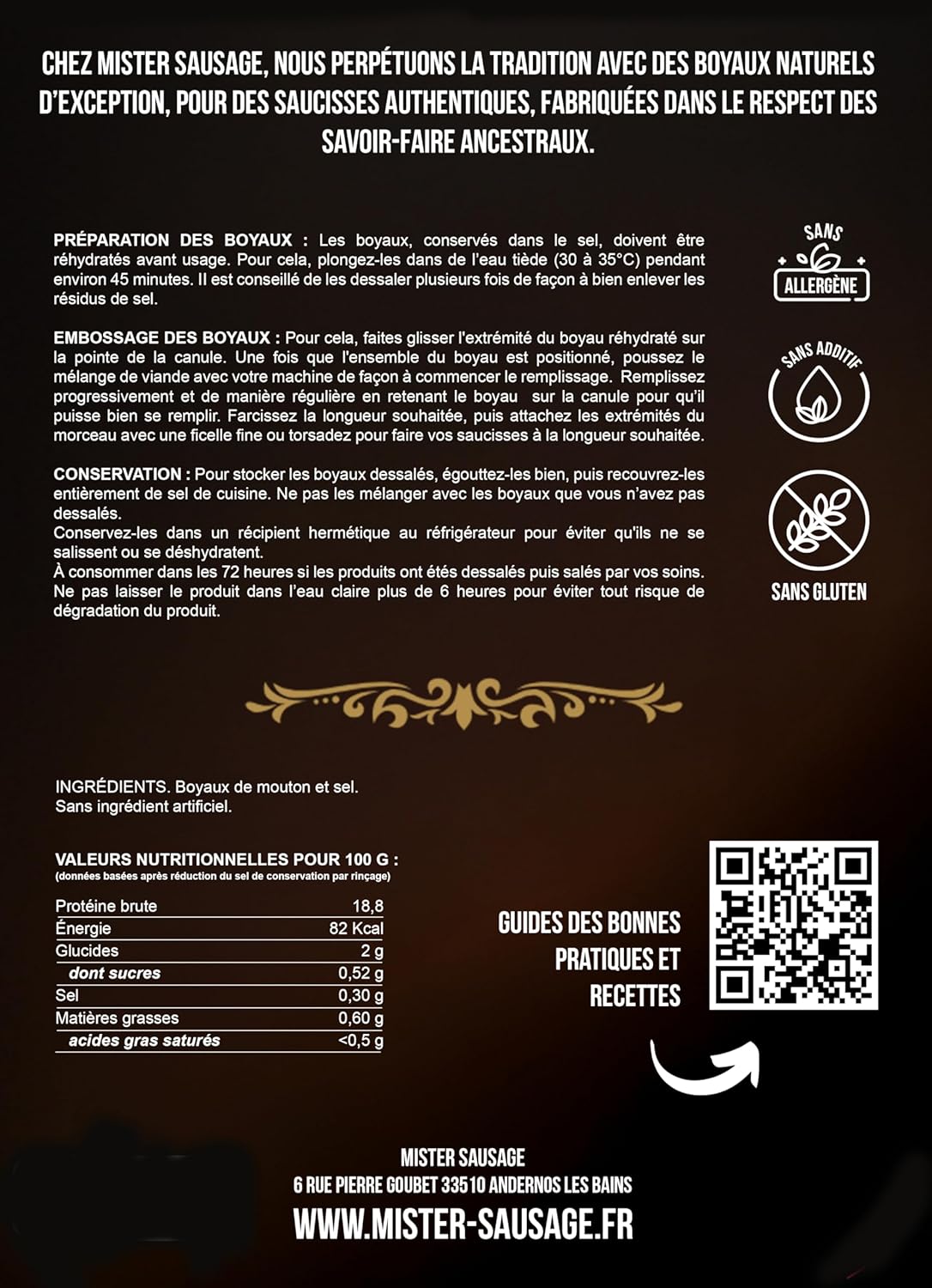 Boyaux naturels de Mouton 20 mètres calibre 22/24 – Emballés sous-vide – Pour 6 kg de charcuterie - Résistant à la cuisson – Convient au fumage et au barbecue.