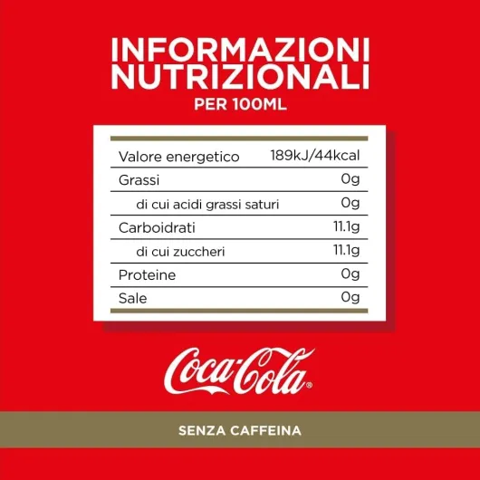 Lot de 12 boissons gazeuses Cola-Cola Senza Caffeina PET 1,5 l de coke sans caféine