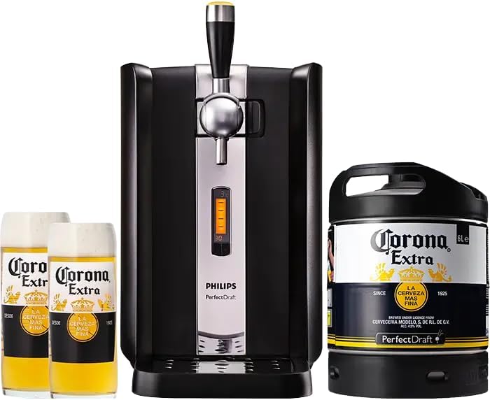 Pack tireuse PerfectDraft + 1 fût de bière + 2 verres + 1 Accessoire - Idée cadeau de Noël (Corona)
