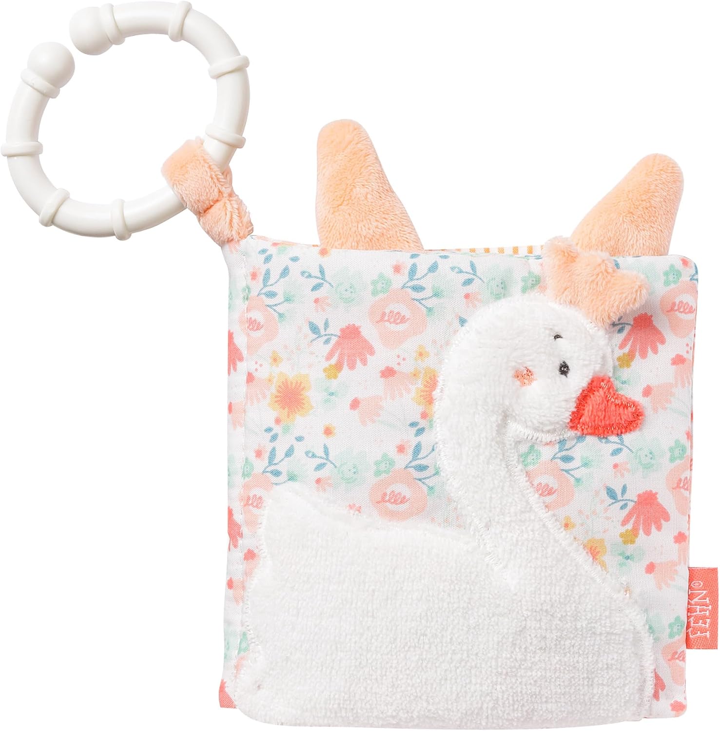 Fehn 062120 Livre Sensoriel en Tissu « Le Lac des cygnes » - Motifs de Fleurs et d’Animaux - 8 Pages avec Pouet-Pouet, Papier Bruissant, Miroir - Pour Bébés et Tout-Petits dès 0 Mois - 11 x 11 cm