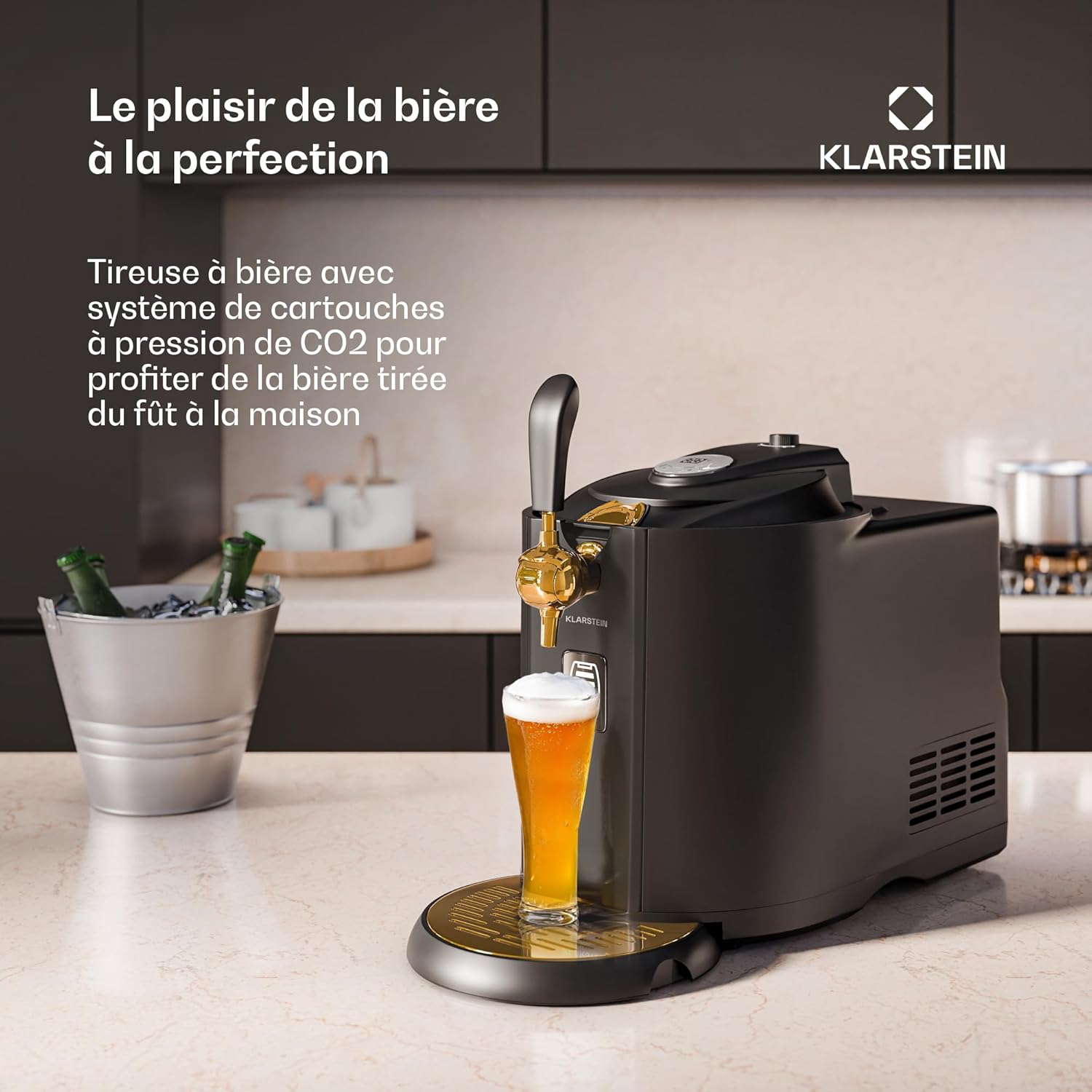 Tireuse à Bière 5 L - Machine à bière Pression avec Refroidissement Ultra Rapide, température réglable, système CO², écran LCD, Noir-Or
