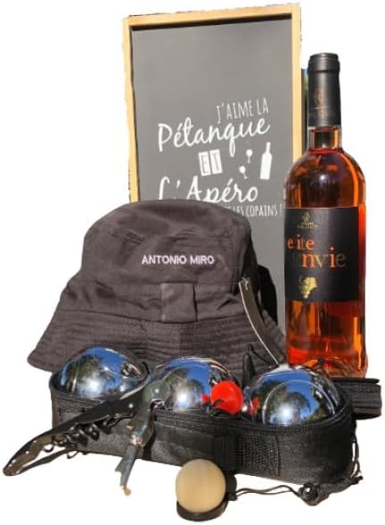 Coffret cadeau pétanque 725g complet + 1 bouteille petite envie rosé côtes de thongue 75cl.