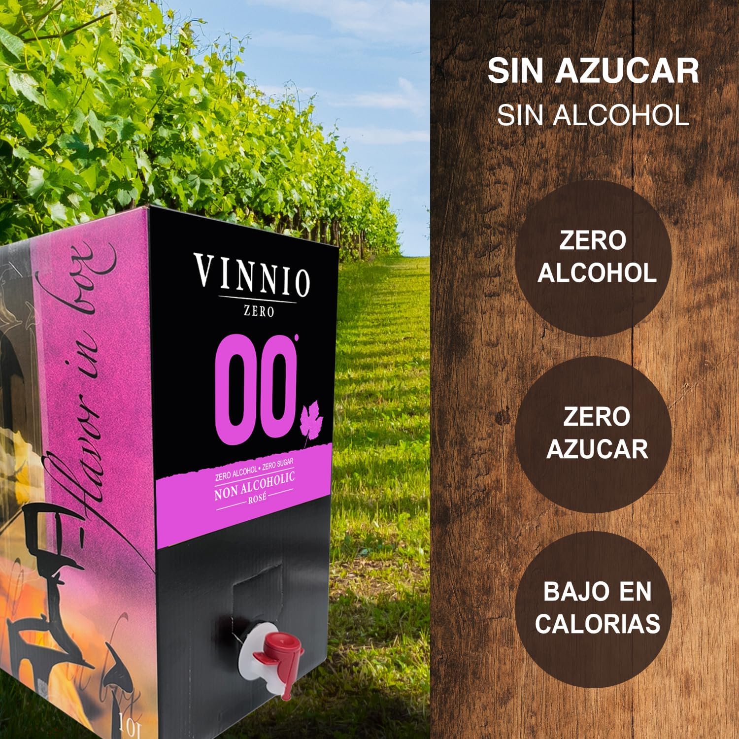 VINNIO - Vin sans alcool 0,0 Rosé - Bag in Box 10 litres - Équivalent à plus de 13 bouteilles de 750 ml - Format Économique avec Robinet (Sans Sucre, Faible en Calories).