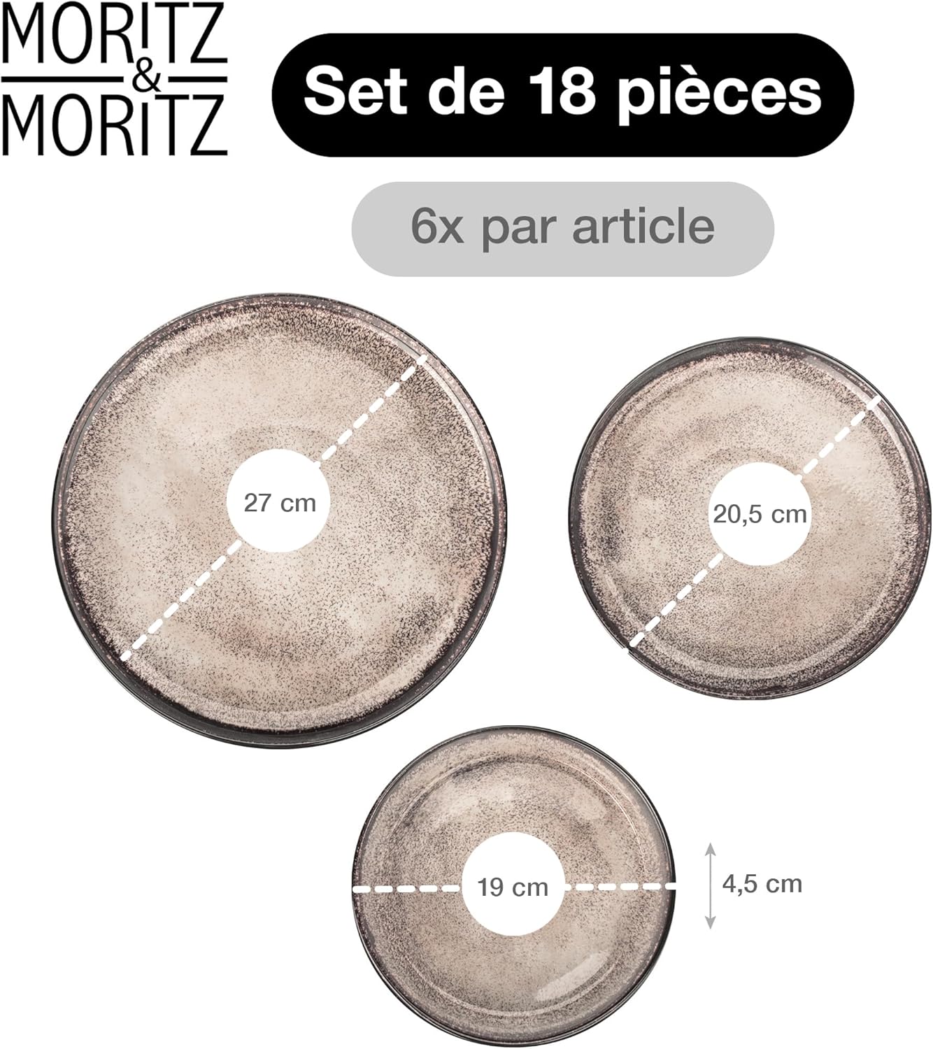 Moritz & Moritz VIDA service de table 6 personnes - 18 Pièces - services de vaisselle beige 6x assiettes plates, 6x assiettes creuses, 6x à petit-déjeuner Beige Set de Vaisselle (18 pcs)