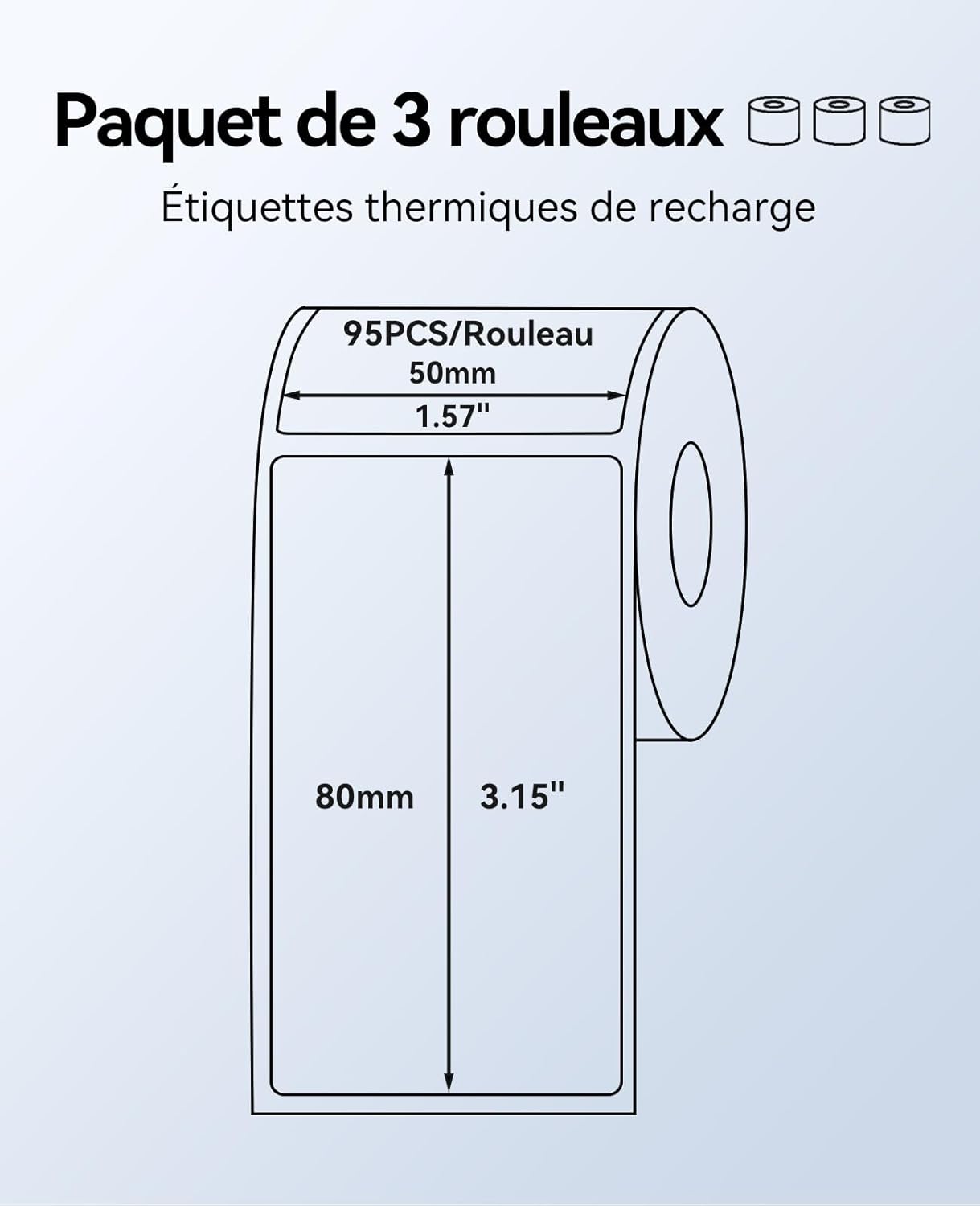 3 Rouleaus Etiquette Pour B1 B2 B21 B31 B3S B4/K3 Imprimante, Etiquette Autocollantes Cuisine Bocaux, 2"x 3.15" (50x80mm), 95 Pièces Par Rouleau, Blanc Blanc 3 Rouleau 50x80mm