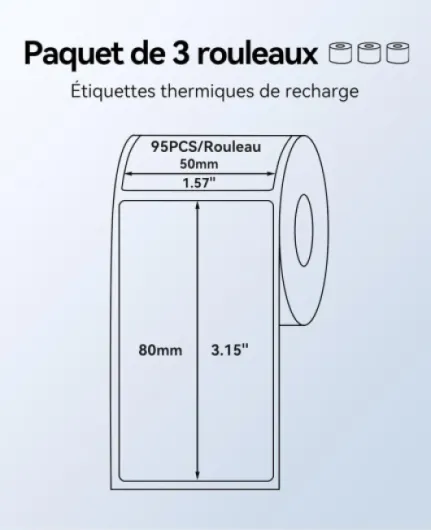 3 Rouleaus Etiquette Pour B1 B2 B21 B31 B3S B4/K3 Imprimante, Etiquette Autocollantes Cuisine Bocaux, 2"x 3.15" (50x80mm), 95 Pièces Par Rouleau, Blanc Blanc 3 Rouleau 50x80mm