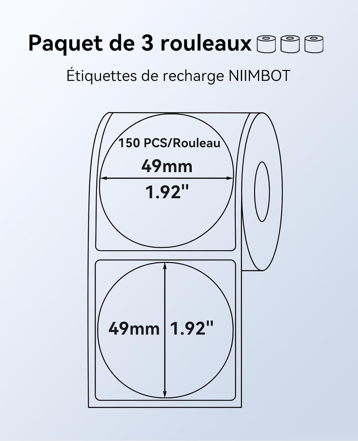 3 Rouleaus Etiquette Pour B1 B2 B21 B3S B31 B4 K4 Imprimante, Rond Etiquette Conserve 50x50mm(2"x2"),150 Pcs/Rouleau,Tranparente Transparent 3 Rouleau 50x50mm