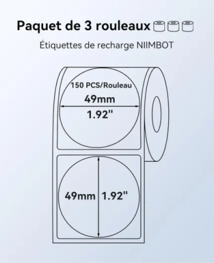 3 Rouleaus Etiquette Pour B1 B2 B21 B3S B31 B4 K4 Imprimante, Rond Etiquette Conserve 50x50mm(2"x2"),150 Pcs/Rouleau,Tranparente Transparent 3 Rouleau 50x50mm