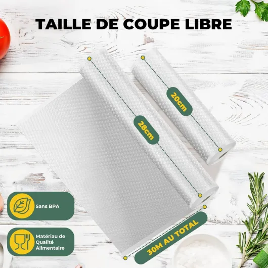 Rouleau Sous Vide Alimentaire, 10 Rouleau Film Sous Vide Alimentaire sans BPA, 5 Rouleaux 28x300cm et 5 Rouleaux 20x300cm Sac Sous Vide Alimentaire pour Machine Sous Vide des Aliments et la Cuisson - 10 Rouleaux 5*28*300cm + 5*20*300cm (30M)