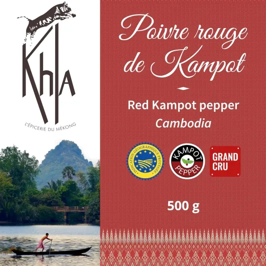 Poivre Rouge de Kampot Bio 500 g - Sachet Vrac Poivre en Grains - Recharge Moulin - Grand Cru, Doux & Fruité - Ingrédient Cuisine - Direct Producteur - Épice Asie - Origine Cambodge 500g