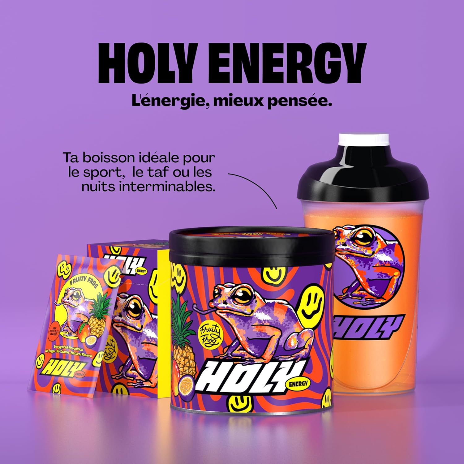 Gaming Booster 'Fruity Frog' à la mangue, au fruit de la passion & à l'ananas en poudre- 50 portions avec NewCaff & extrait de thé vert - Vegan avec arômes de fruits 100% naturels Fruity Frog 350 g (Lot de 1)