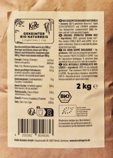 Riz naturel biologique germé 2 kg - arôme intense légèrement sucré - issu de l'agriculture biologique - pack économique